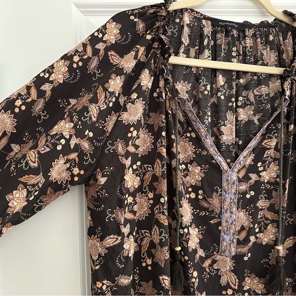 Floral Paisley Print Boho Peasant Blouse- Britain & Brooks Boutique Olivaceous - Picture 7 of 17